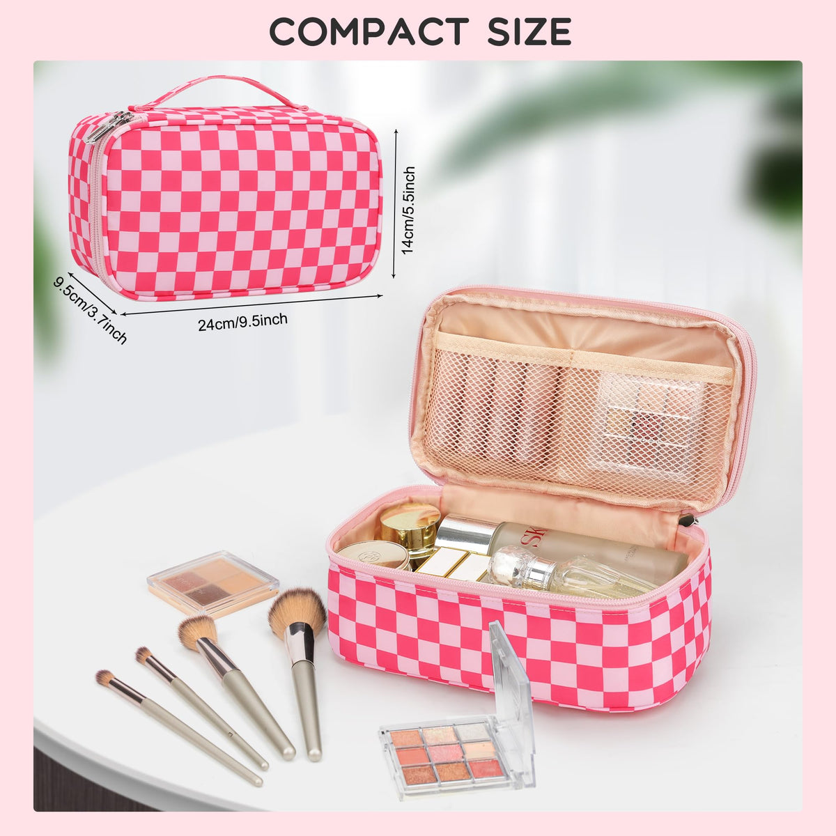 Side view of Relavel Small Makeup Bag showing dual-layer compartments