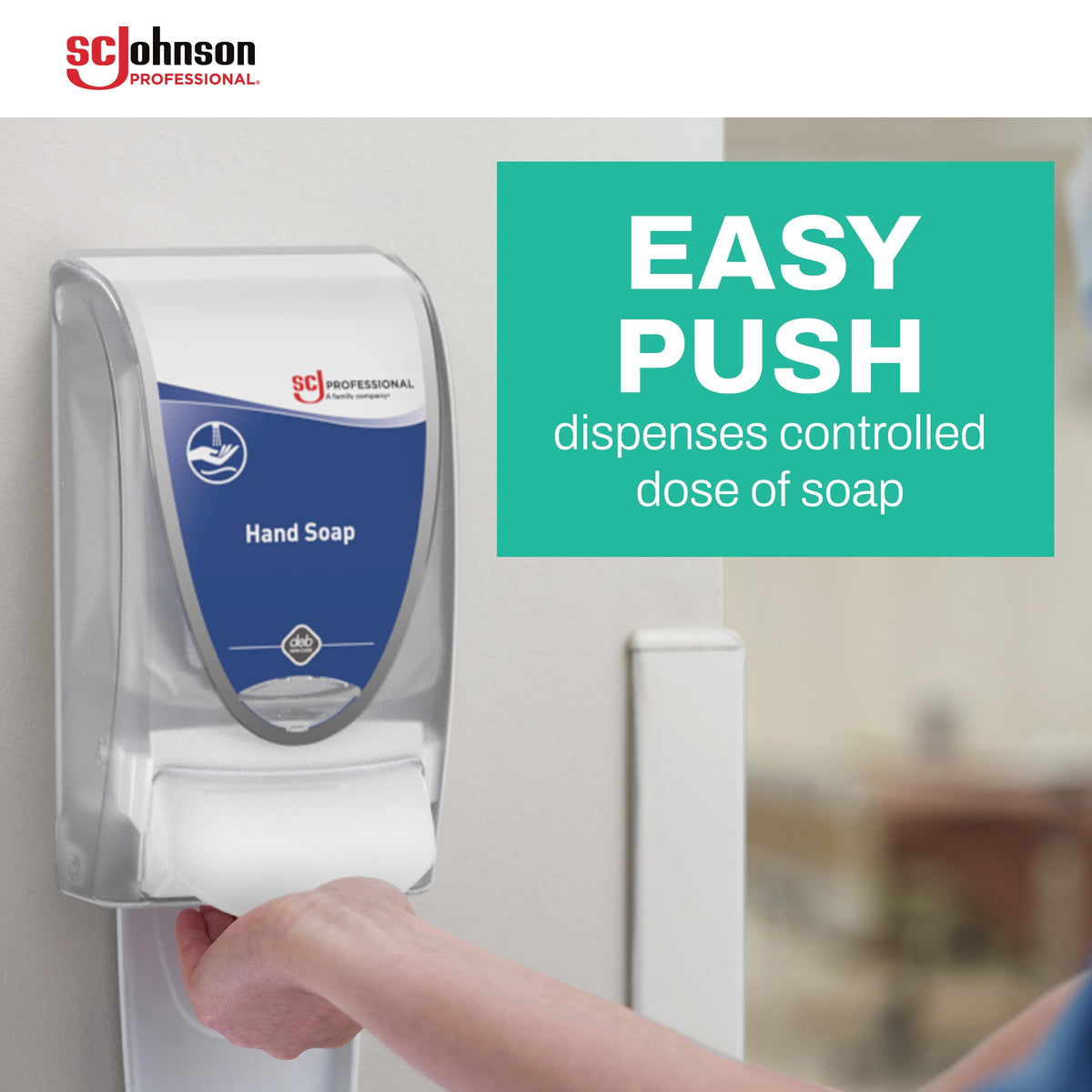Side view of SC Johnson Professional Kindest Kare hand soap dispenser