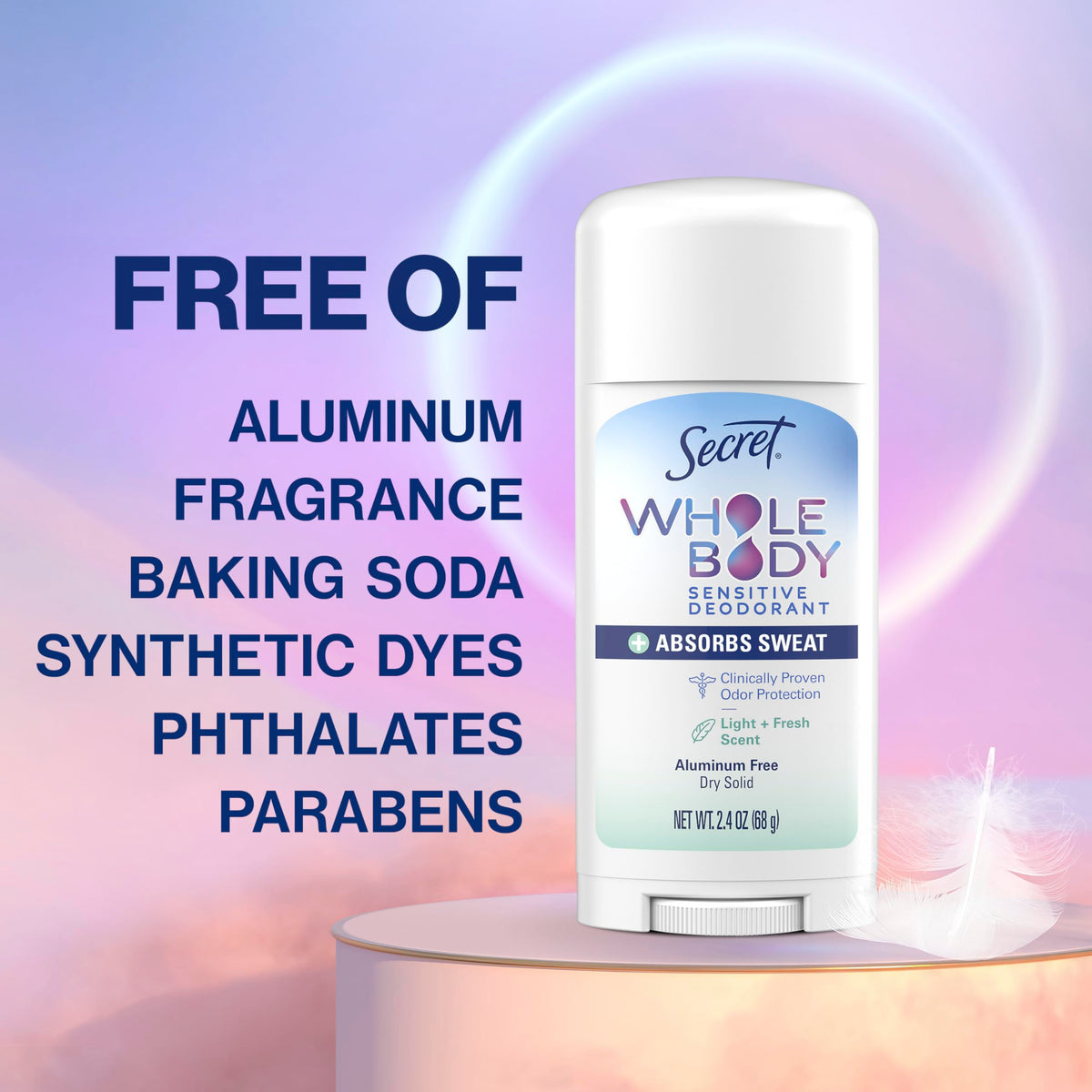 Side view of Secret Whole Body Deodorant Stick with cap