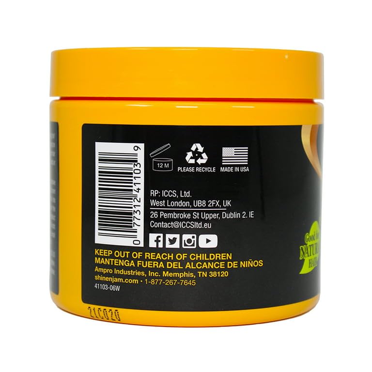 Side view of Shine 'n Jam Conditioning Gel jar showing label