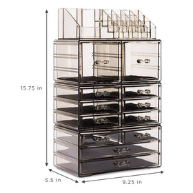 Side view of Sorbus Large Makeup Organizer with clear acrylic design