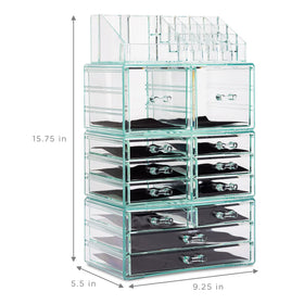 Side view of Sorbus Large Makeup Organizer with drawers open