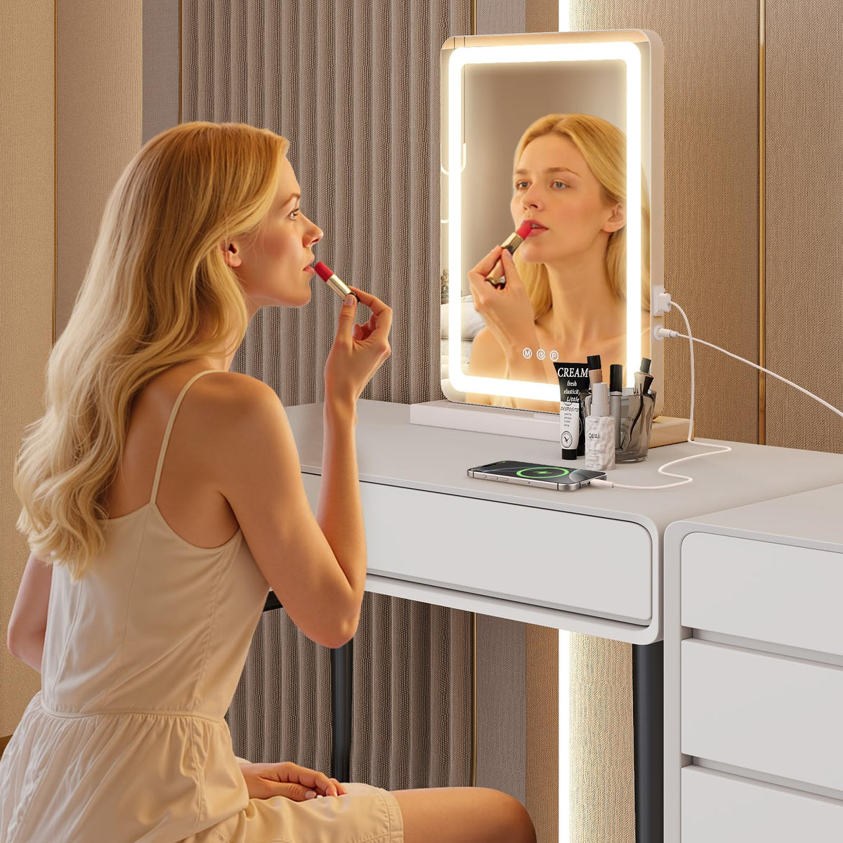 Side view of Sweetcrispy LED vanity mirror with lights