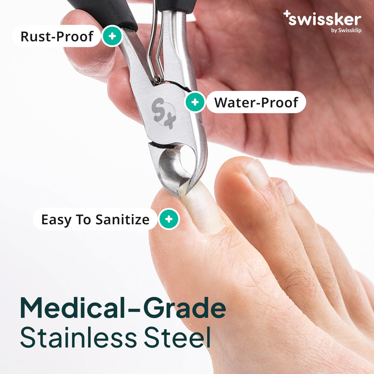 Side view of Swissklip toenail clippers showcasing large wide mouth
