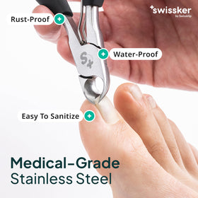 Side view of Swissklip toenail clippers showcasing large wide mouth