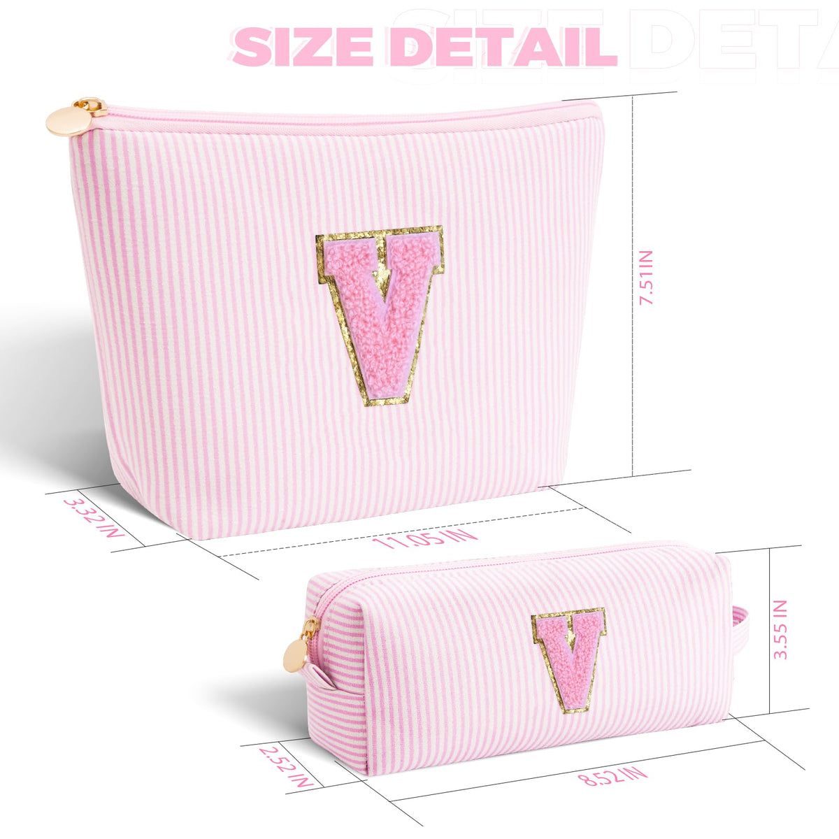 Side view of the Btffitting pink makeup bag set