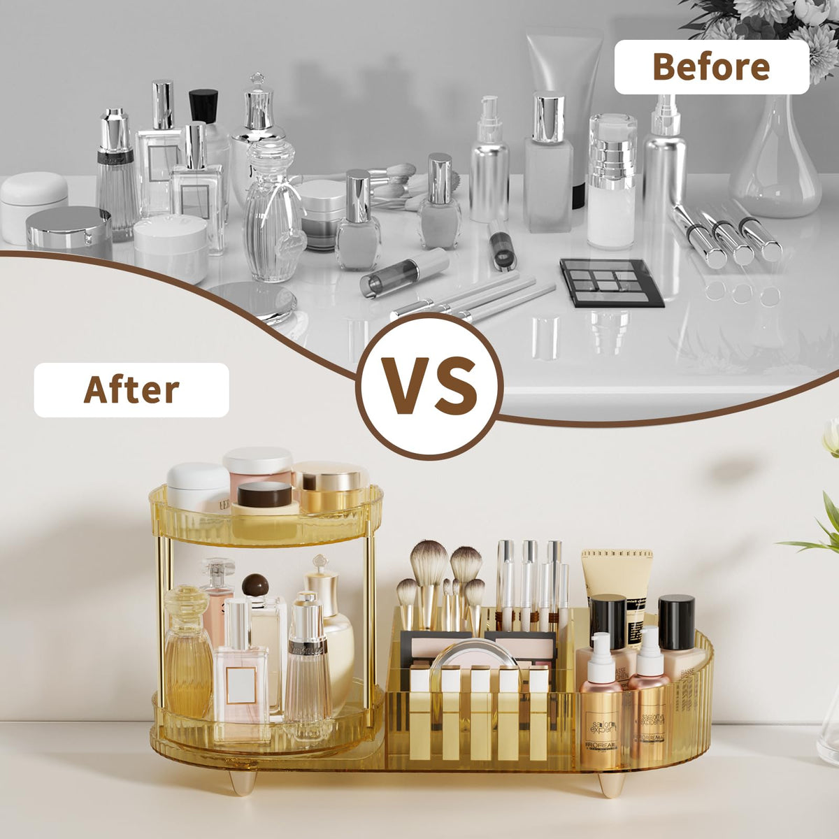 Side view of the makeup organizer showing its structure