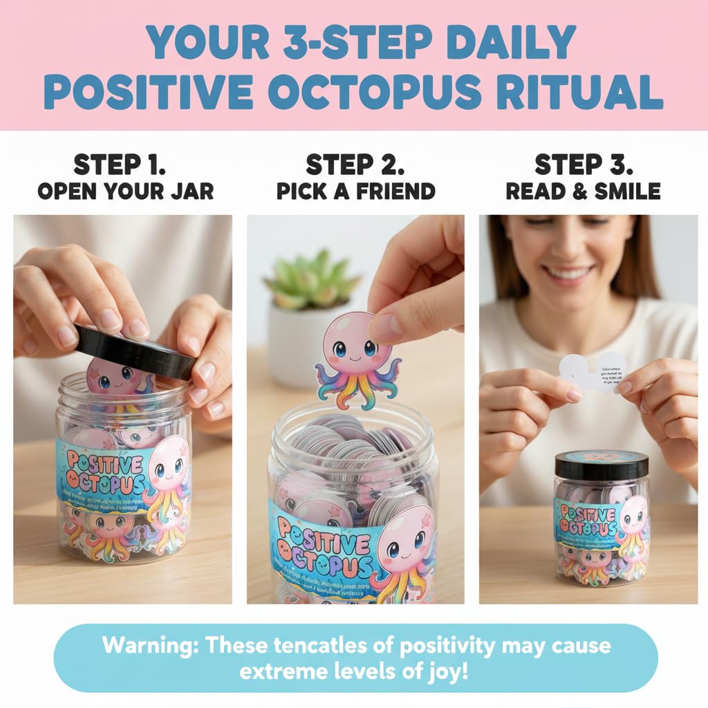 Side view of the Positive Octopus Jar displaying cheerful octopus design