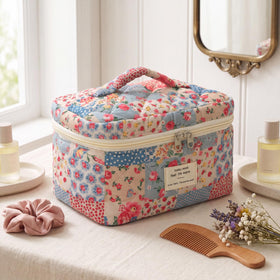 Side view of uekeboag Large Floral Cotton Makeup Bag