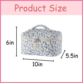 Side view of uekeboag Large Travel Quilted Makeup Bag showing zipper