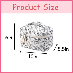 Side view of uekeboag Large Travel Quilted Makeup Bag showing zipper