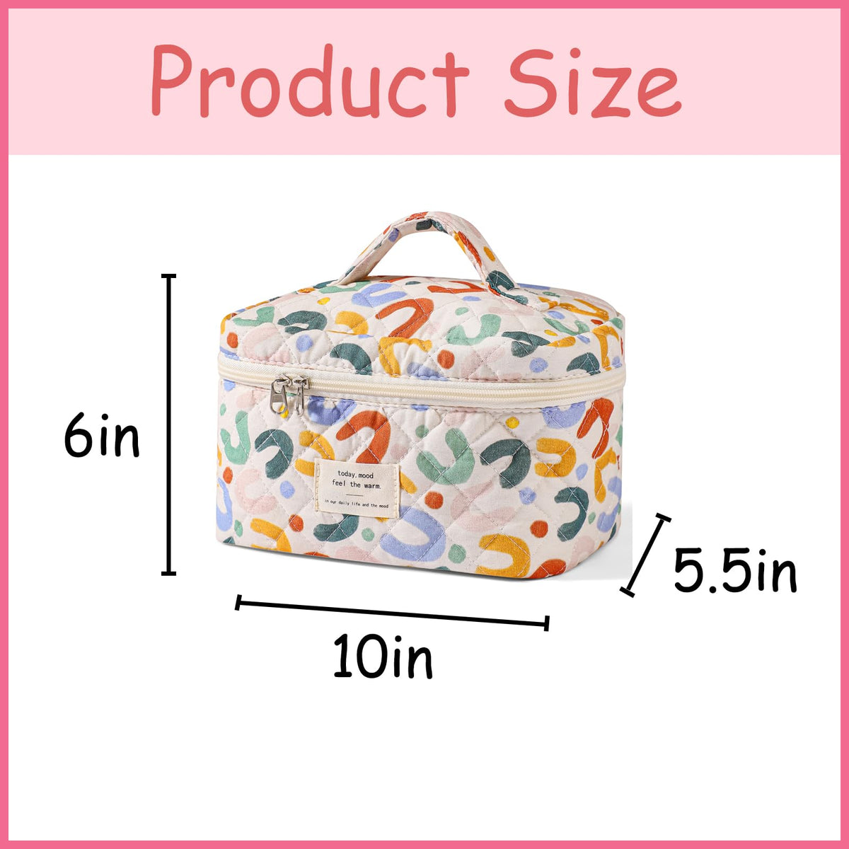 Side view of uekeboag Large Travel Quilted Makeup Bag with zipper