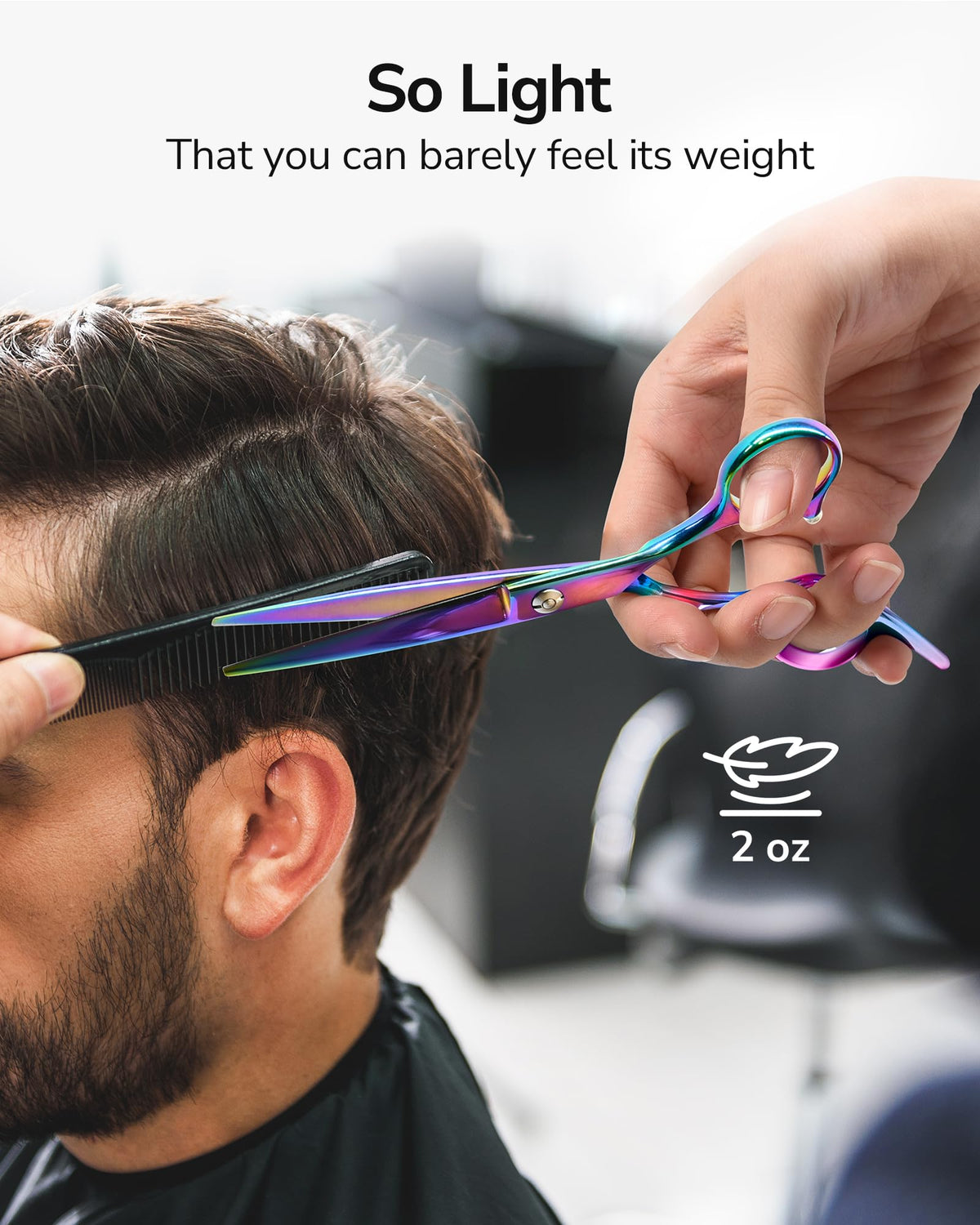 Side view of ULG hair thinning shears with ergonomic grip