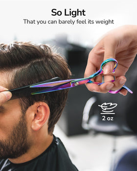 Side view of ULG hair thinning shears with ergonomic grip
