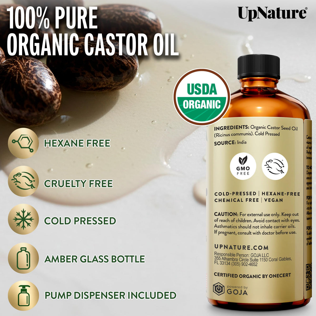 Side view of UpNature Organic Castor Oil showing label