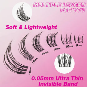 Side view of VEYESBEAUTY lash clusters demonstrating lash band