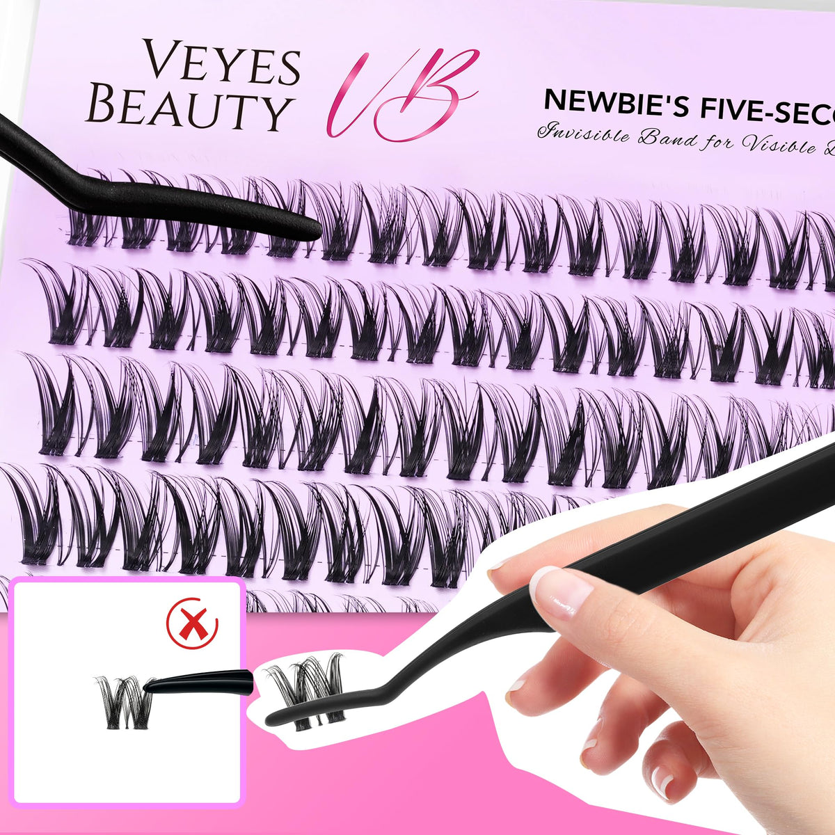 Side view of VEYESBEAUTY Ribbon Lash Clusters in lash tray