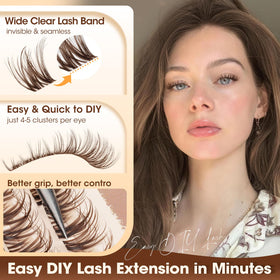 Side view of Yawamica Brown Lash Clusters showcasing the wispy design