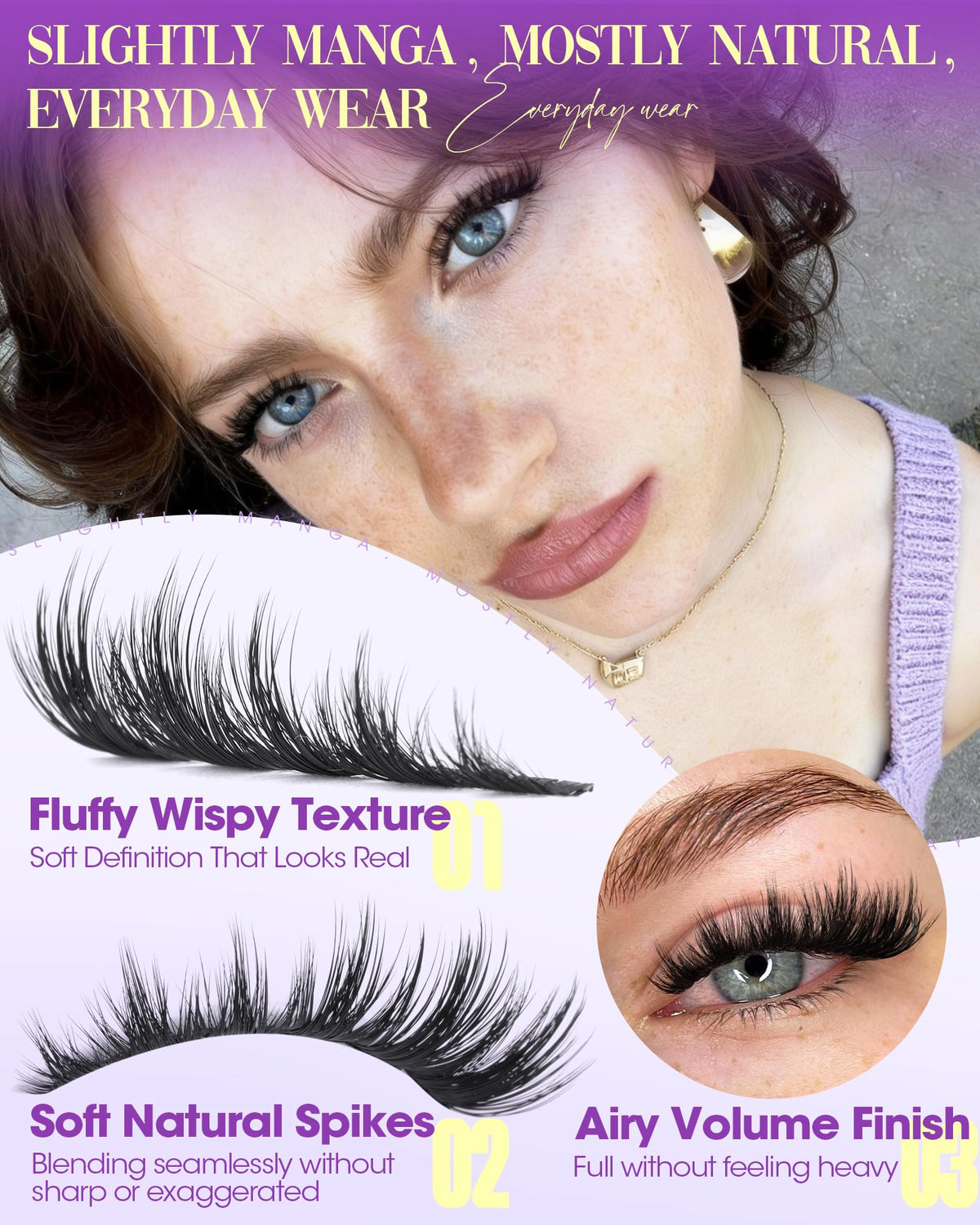 Side view of Yawamica Fluffy Manga Lash Clusters on model
