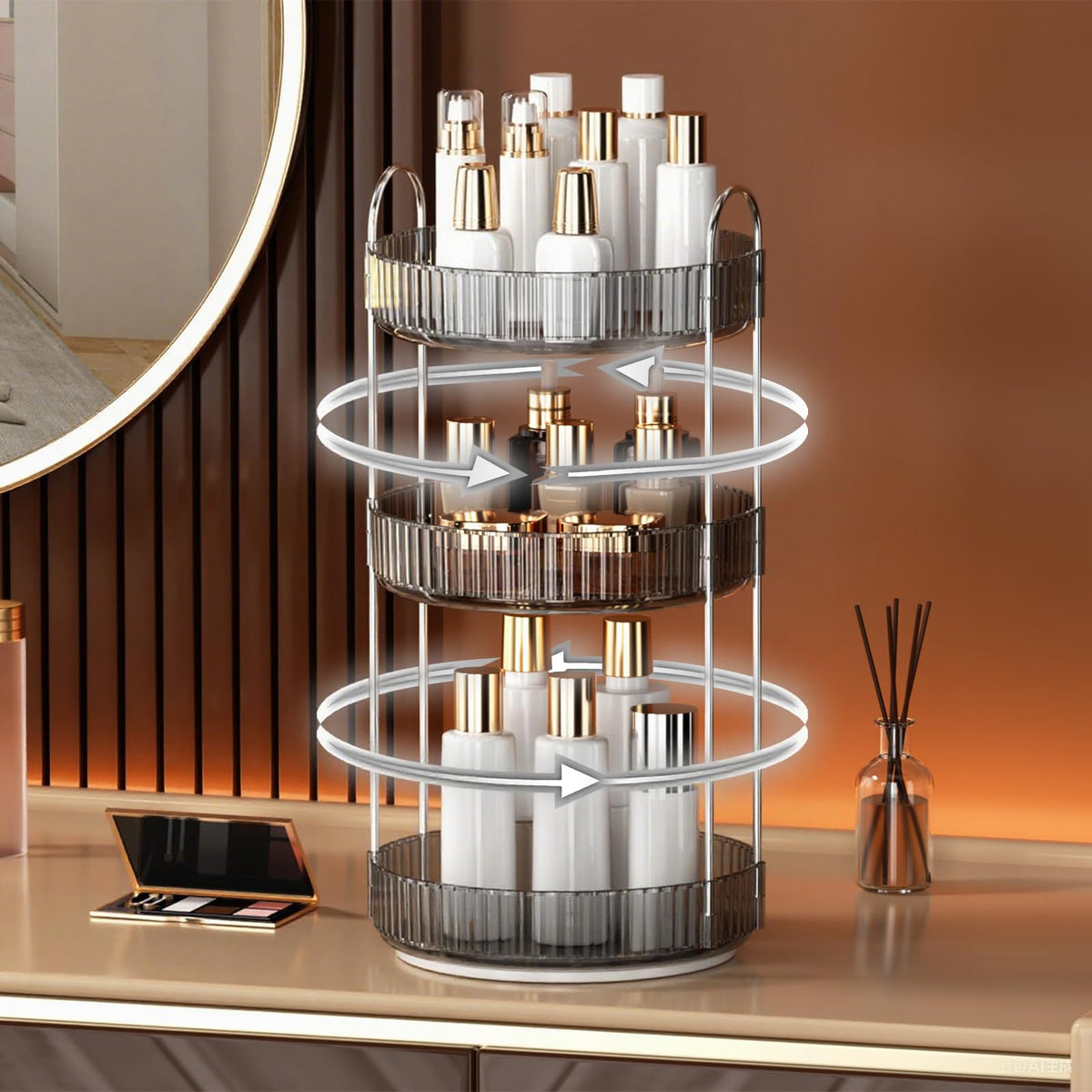 Side view of YCIA&DONE 3-tier makeup organizer