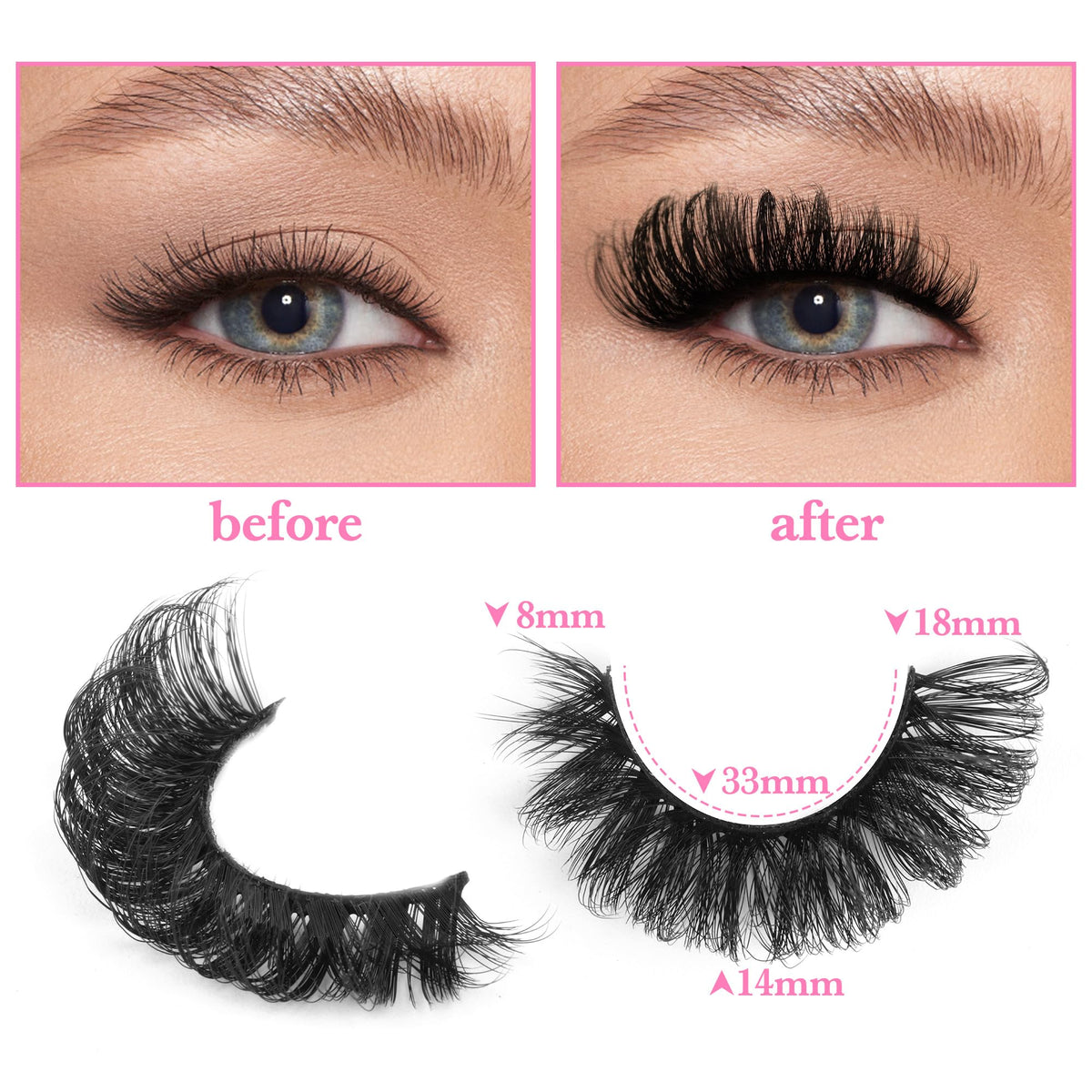 Side view of zanlufly false eyelashes with cotton band
