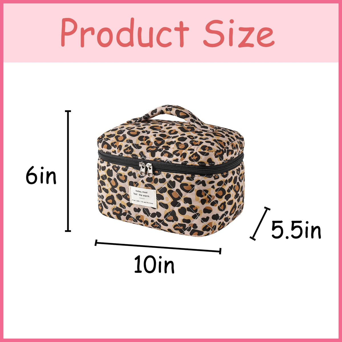 Side view showing zipper detail of uekeboag Large Travel Quilted Makeup Bag