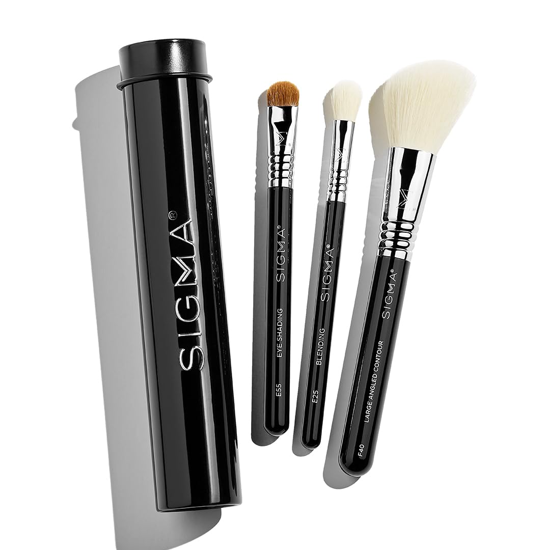 SIGMA BEAUTY Essential Trio Brush Set in black with Brush Tin