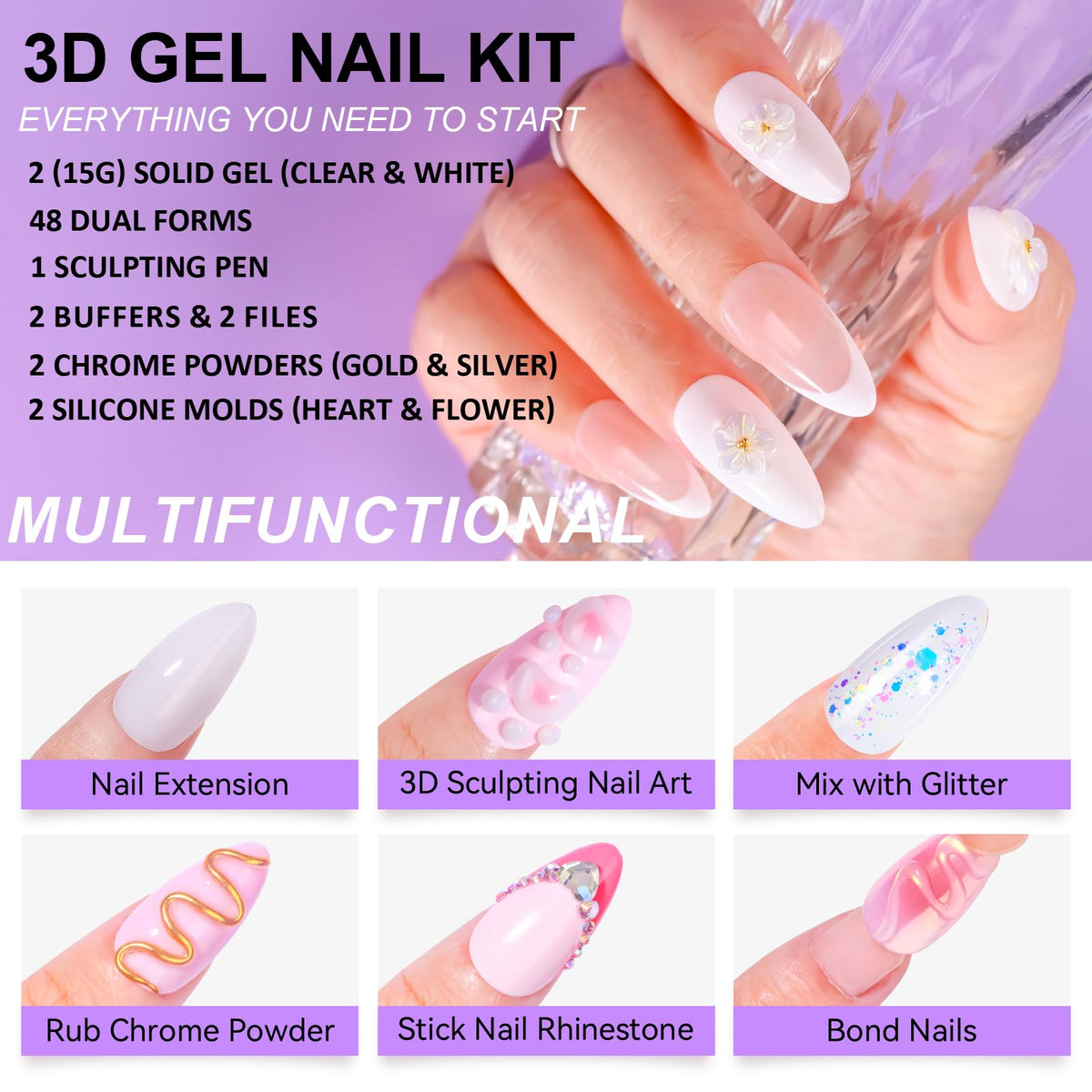 Silicone molds included in Makartt 3D Gel Nail Art Kit