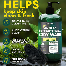 Silicone scrubber included with Terramed body wash
