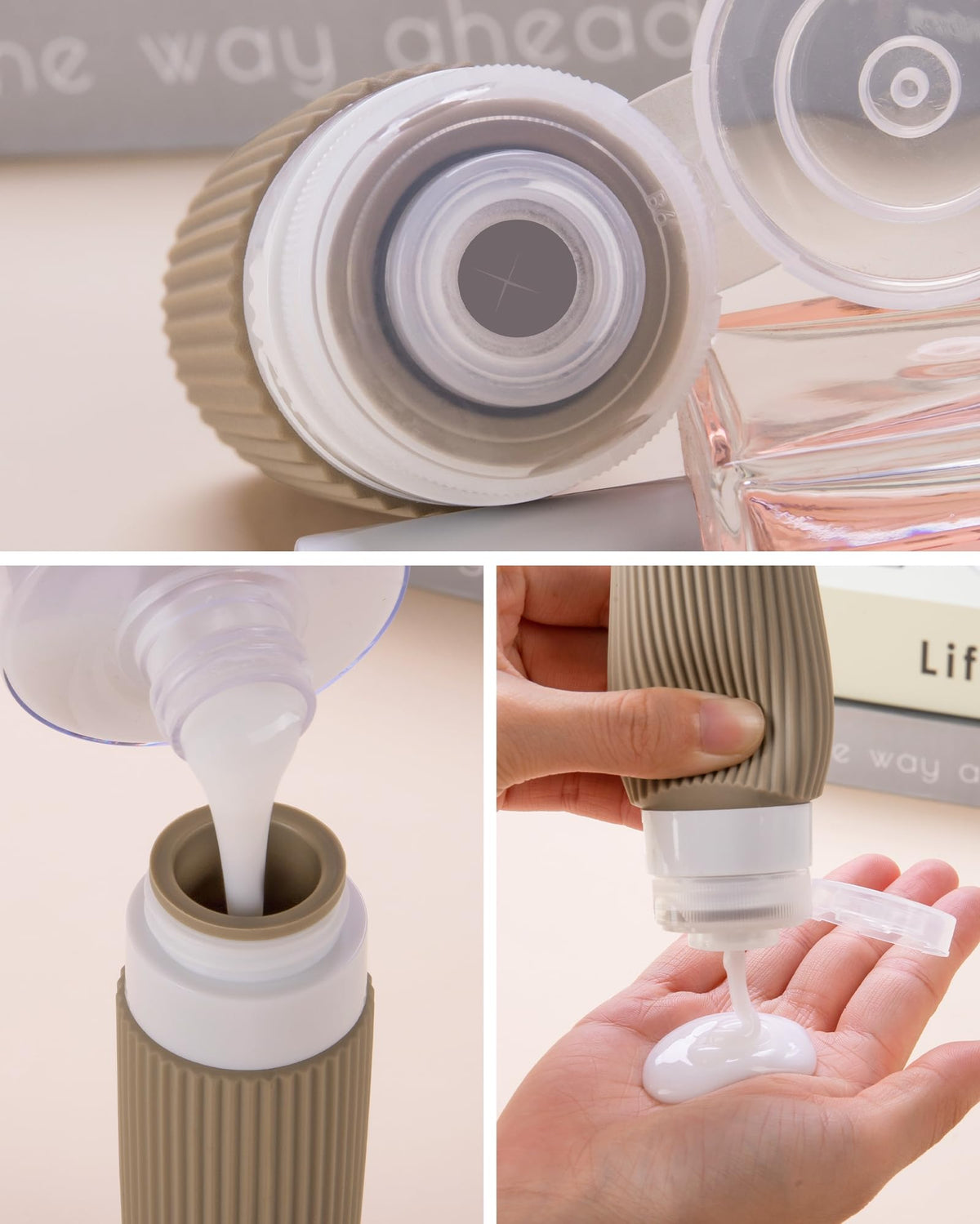 Silicone squeeze bottles in Mrsdry travel set