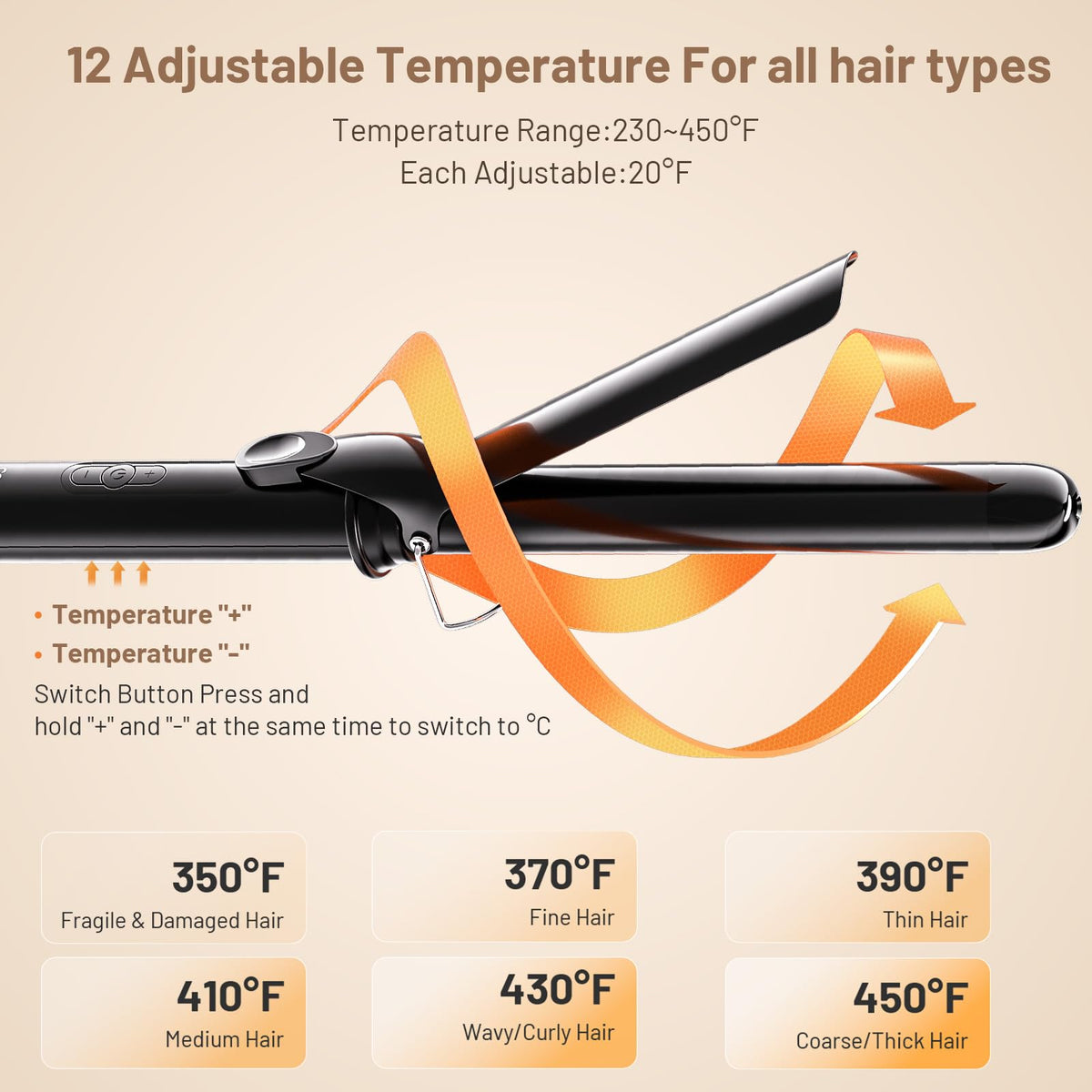 SimerSure Curling Iron side view showing long barrel