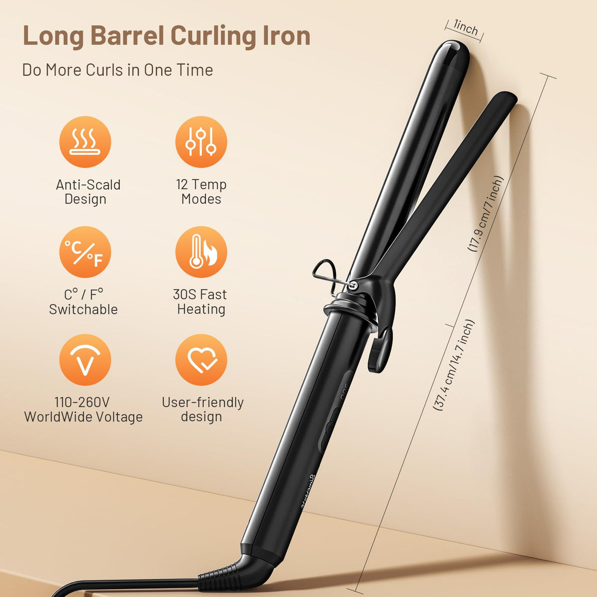SimerSure Curling Iron with temperature settings displayed