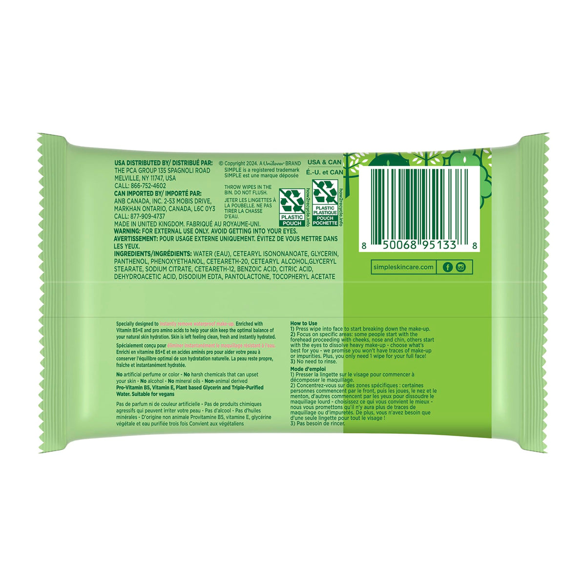 Simple Cleansing Makeup Remover Wipes displayed on a bathroom counter