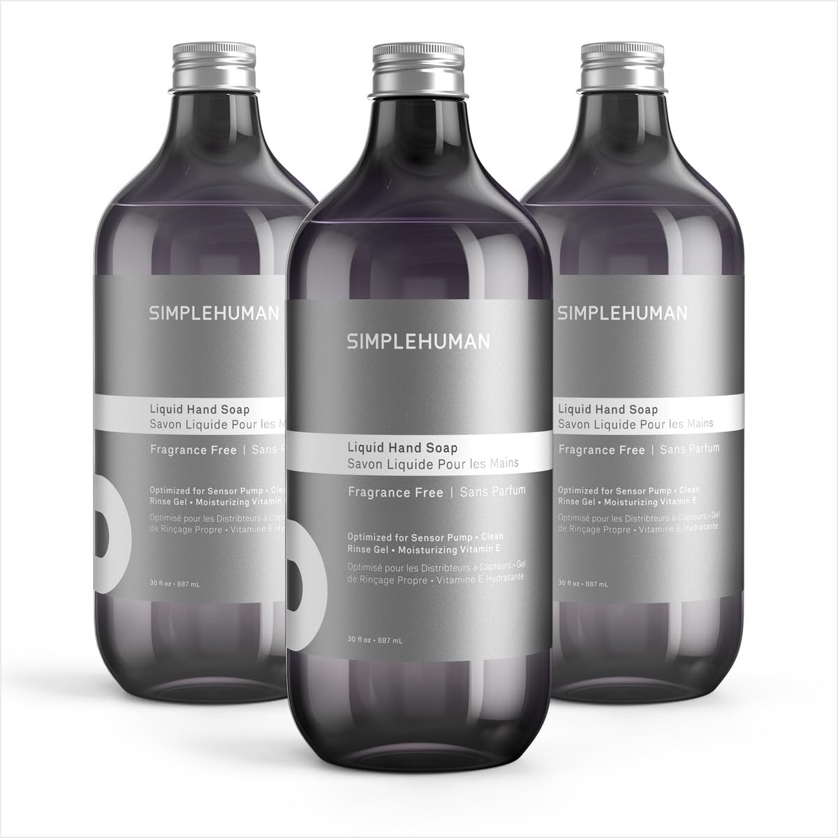 simplehuman Fragrance Free Liquid Hand Soap 3-Pack front view