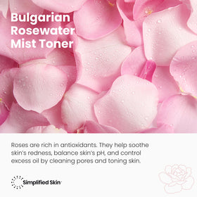 Simplified Skin Rose Water Spray on vanity with flowers