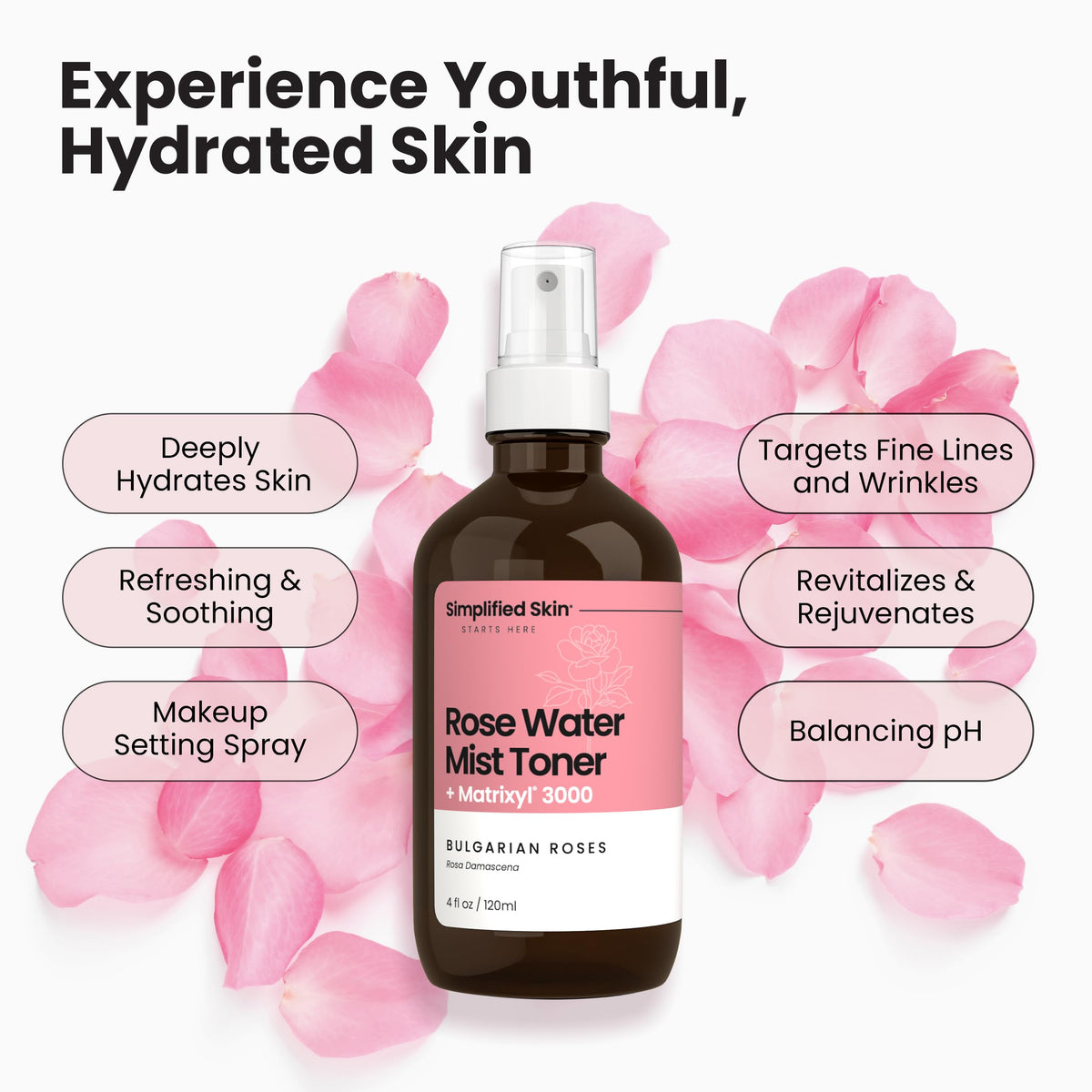 Simplified Skin Rose Water Spray showing nozzle