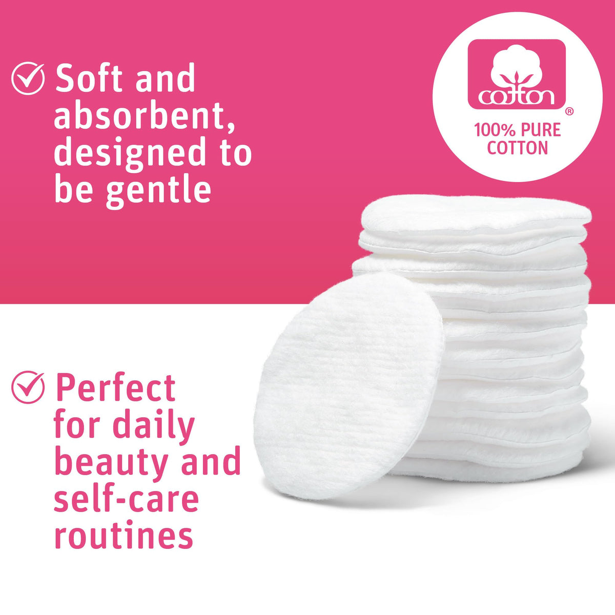 Simply Soft Cotton Rounds stacked in a neat pile