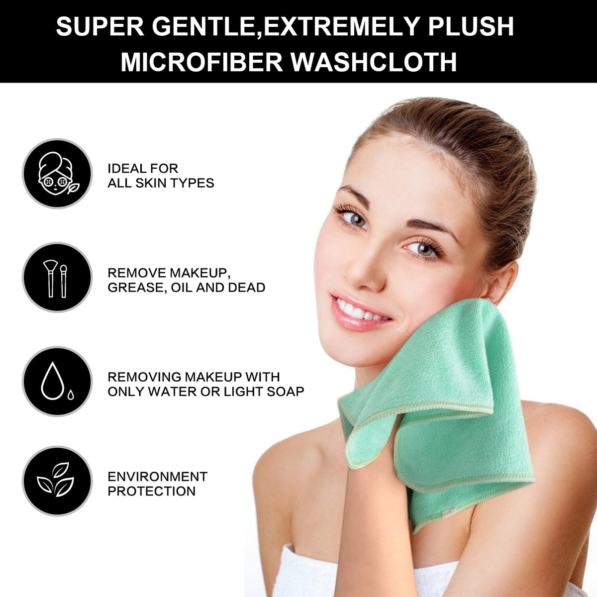 SINLAND Microfiber Facial Cloths 12x12 green cloth texture
