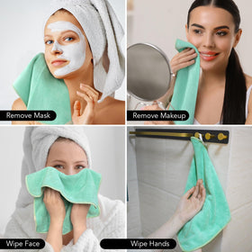 SINLAND Microfiber Facial Cloths 12x12 green cloths folded