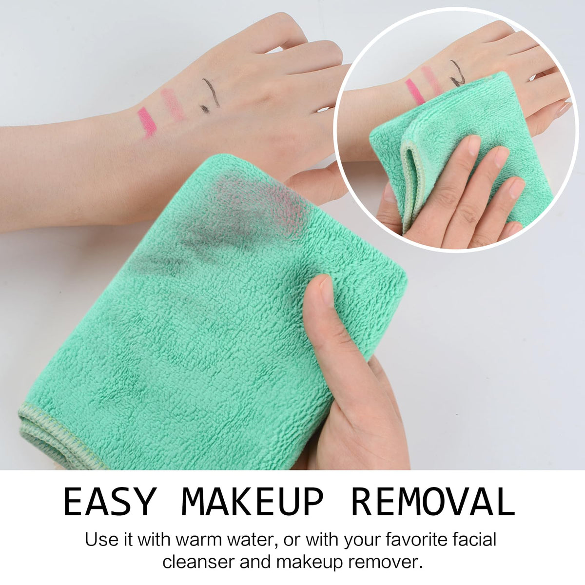 SINLAND Microfiber Facial Cloths 12x12 green cloths in use