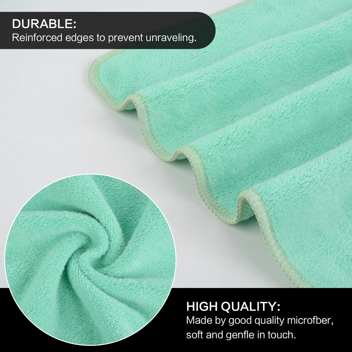 SINLAND Microfiber Facial Cloths 12x12 green pack side view