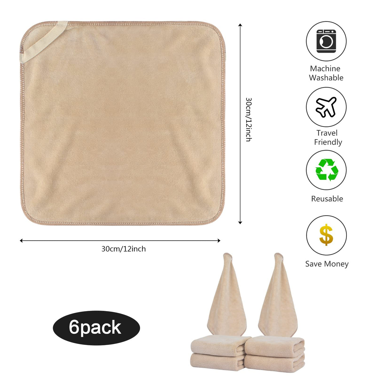 SINLAND Microfiber Facial Cloths 12x12 inch cream colour with water