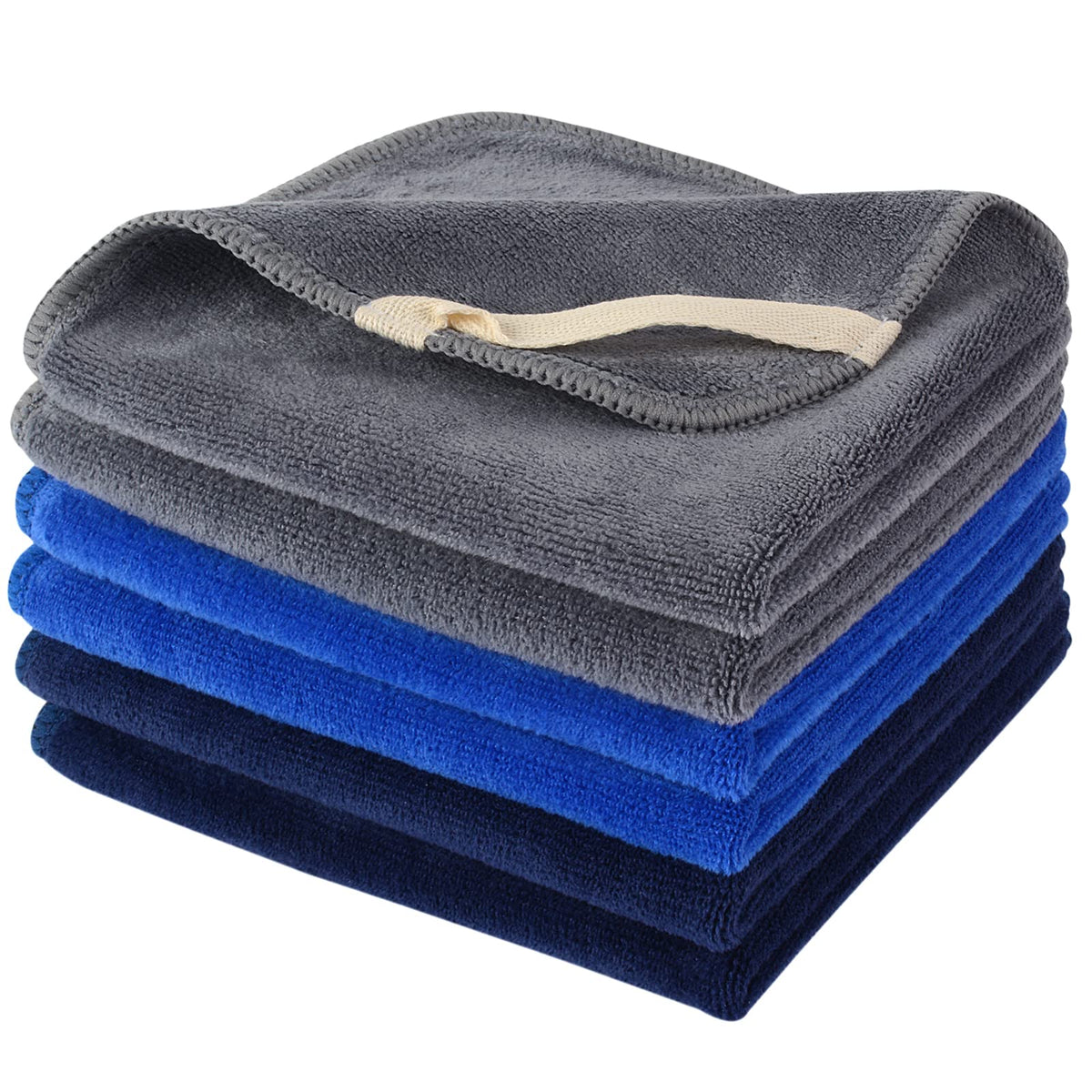 SINLAND Microfiber Facial Cloths 6-pack in blue, navy blue, and grey
