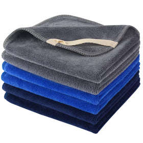 SINLAND Microfiber Facial Cloths 6-pack in blue, navy blue, and grey