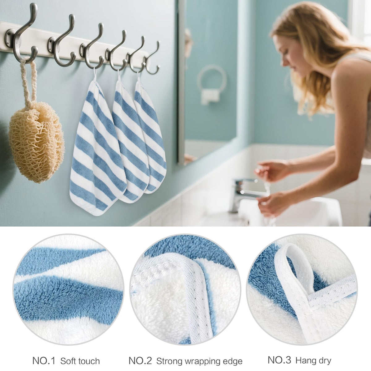 SINLAND Microfiber Facial Cloths displayed in a bathroom setting