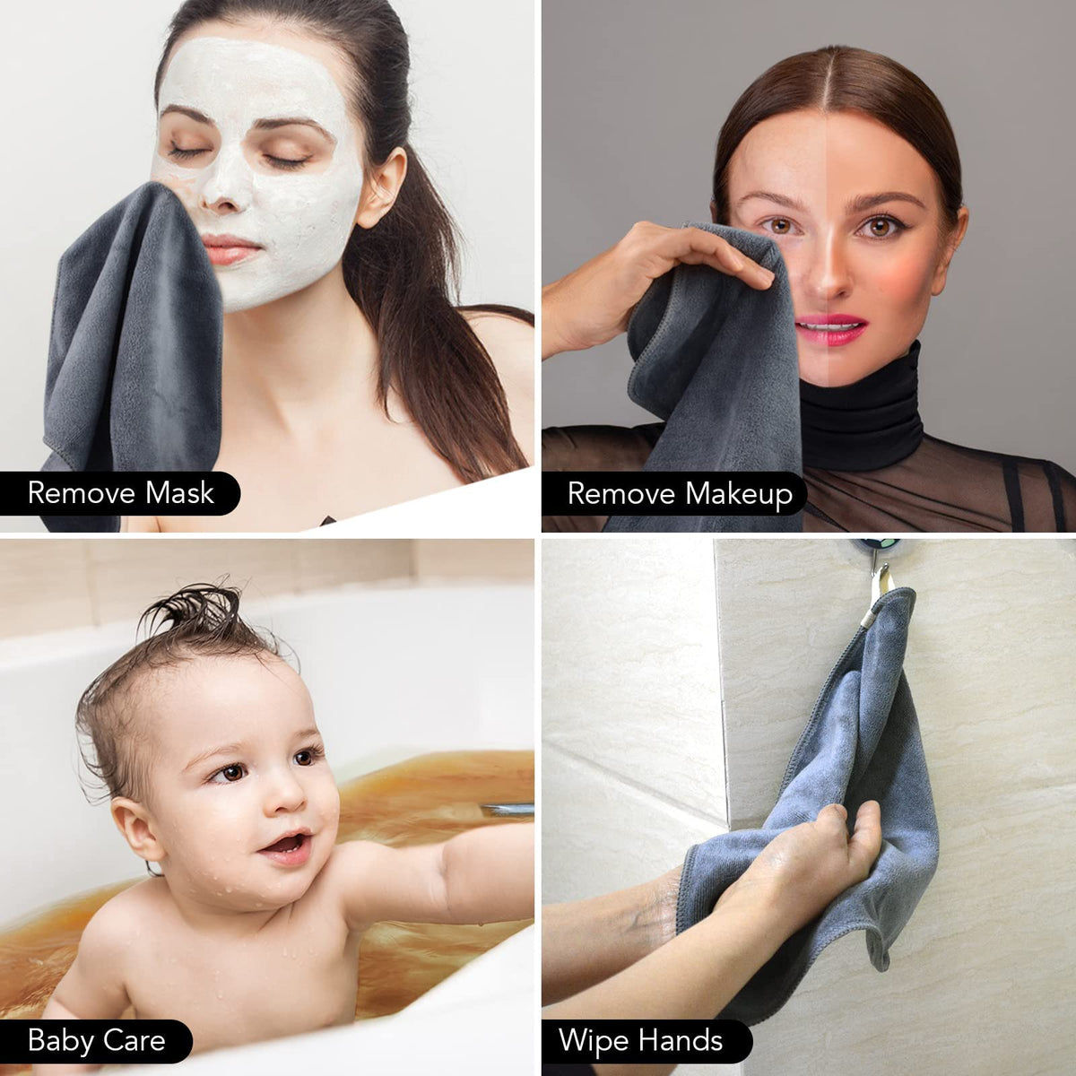 SINLAND Microfiber Facial Cloths displayed on a bathroom counter