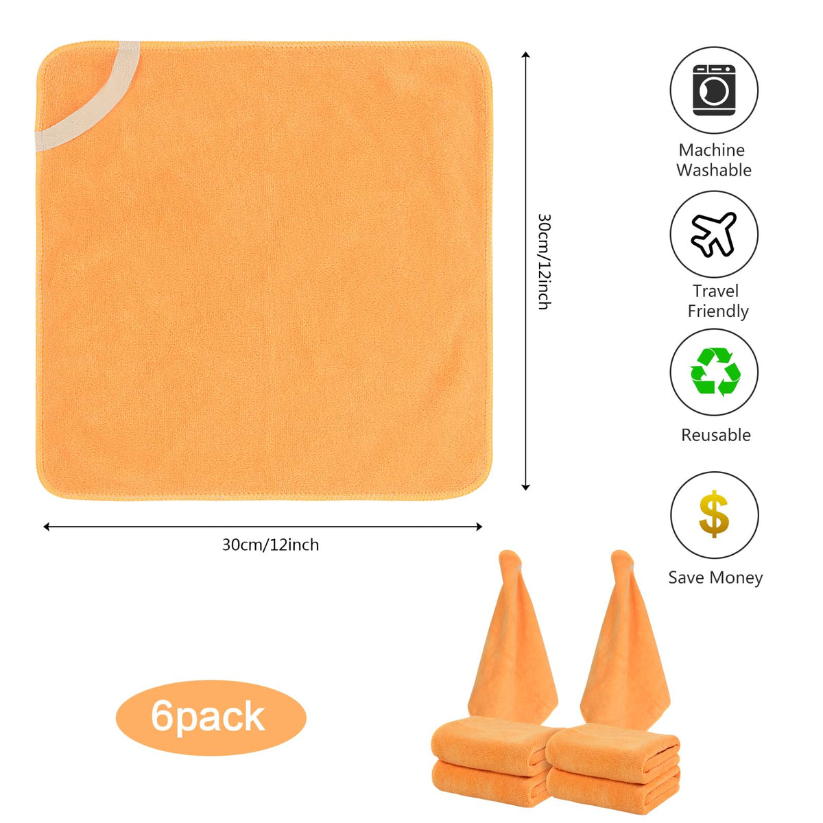 SINLAND Microfiber Facial Cloths folded, showing size