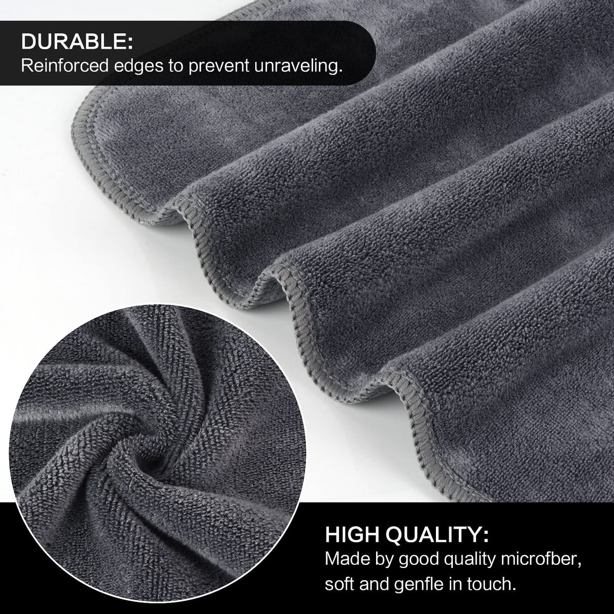 SINLAND Microfiber Facial Cloths grey 12x12 inch close-up
