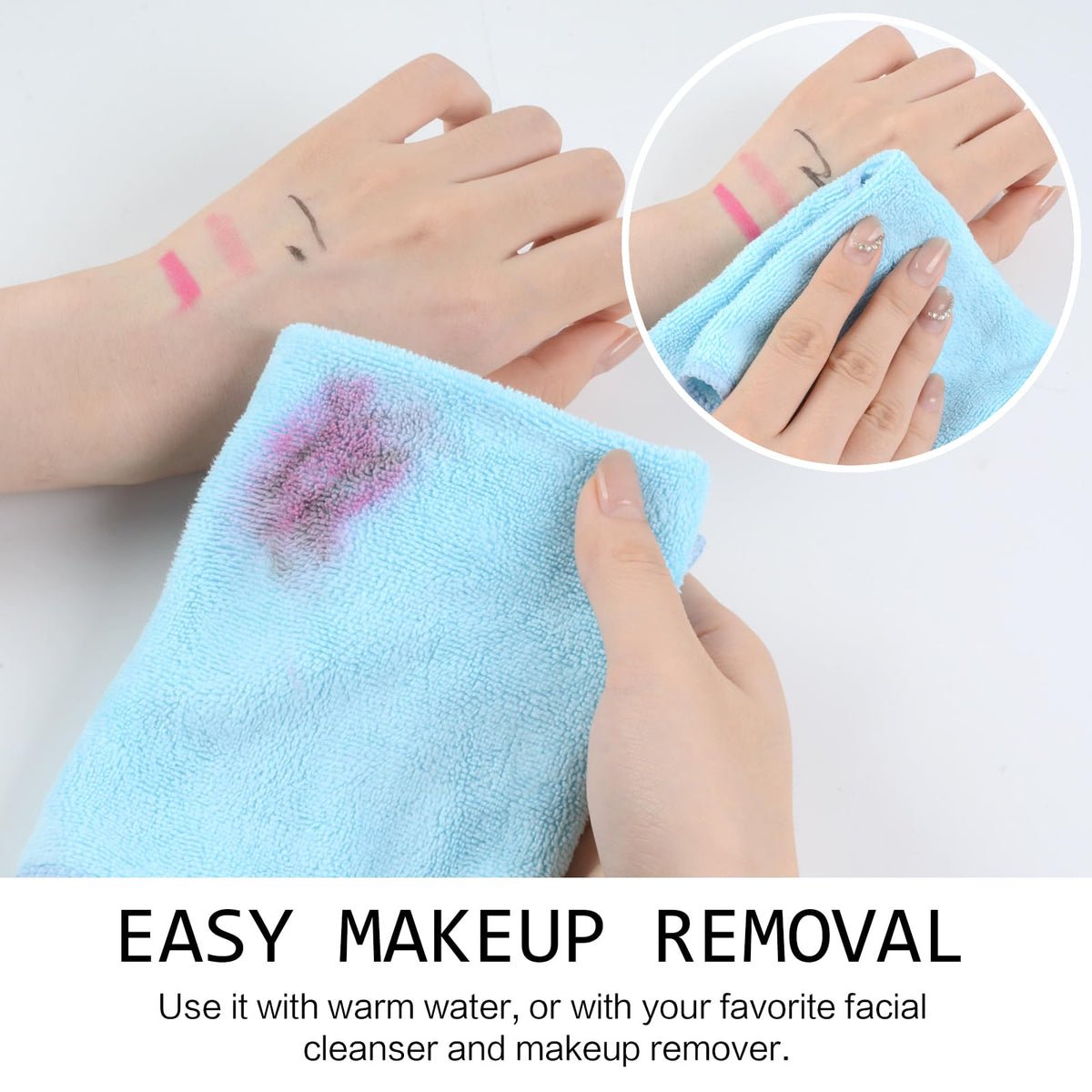SINLAND Microfiber Facial Cloths in use for makeup removal