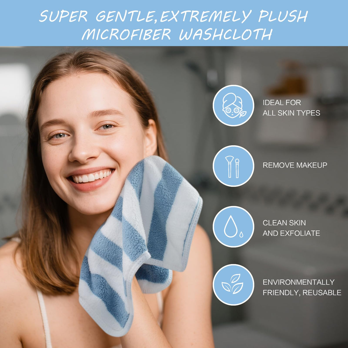 SINLAND Microfiber Facial Cloths stacked, highlighting softness
